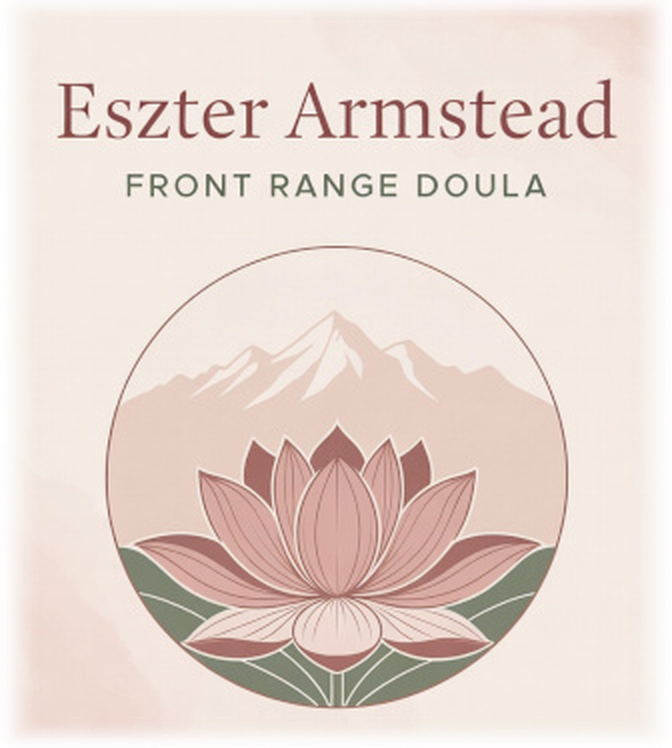 Front Range Doula — Eszter Armstead wordmark and lotus emblem